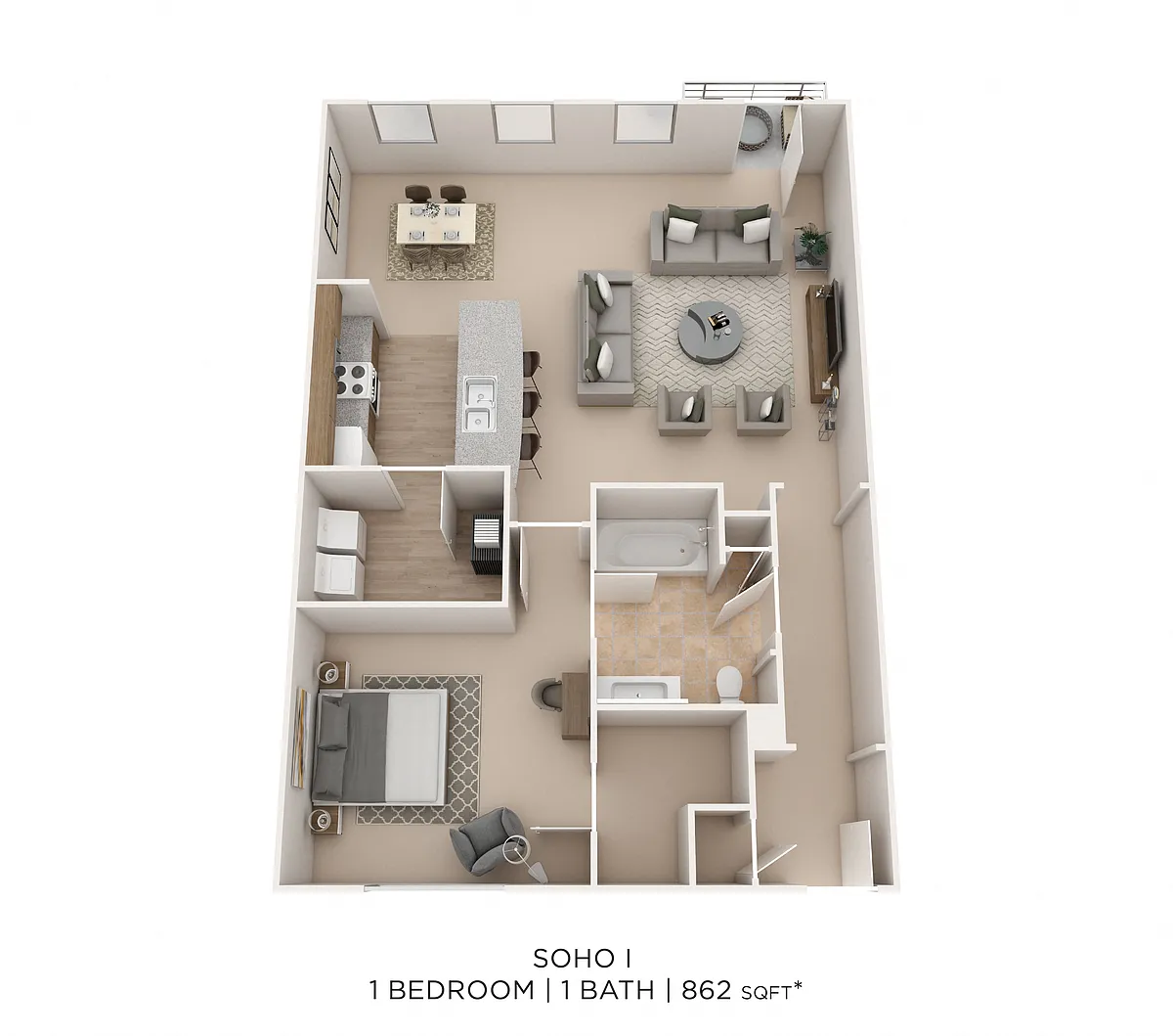 Floor plan One Bedroom - Soho I - 862 sqft