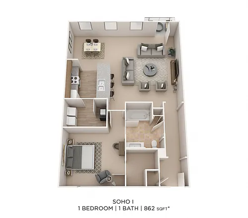Floor plan One Bedroom - Soho I - 862 sqft