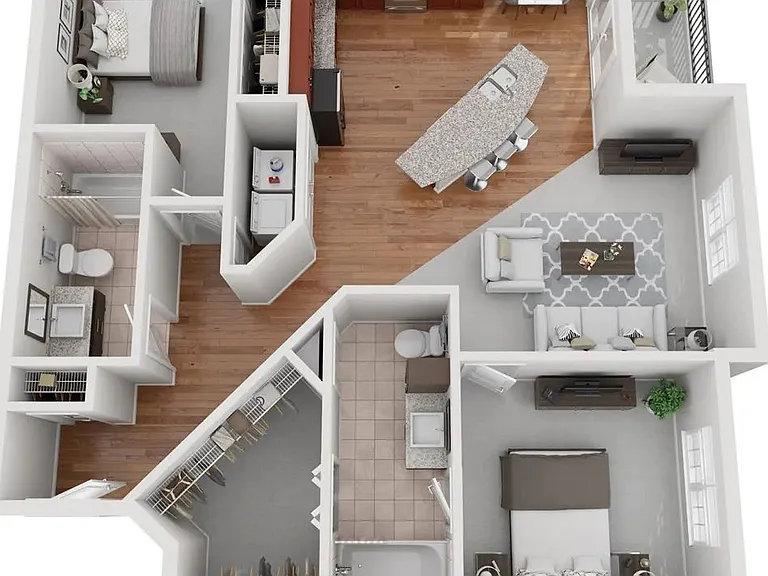 The Oakley floorplan offers two beds, two baths.