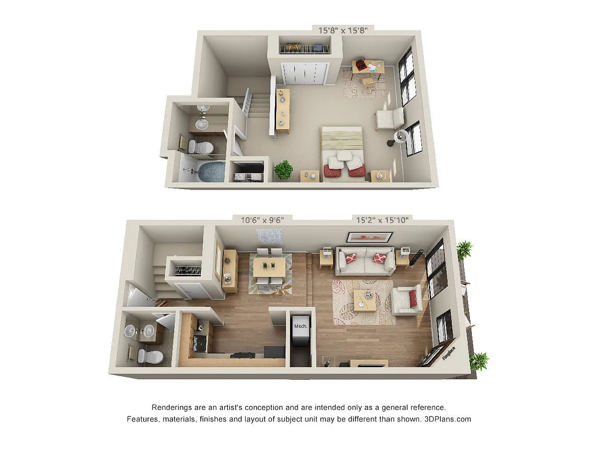 Floor plan 1 Bed 1.5 Bath D