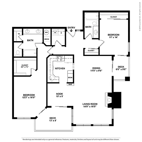 Floor plan 2 Bed/2 Bath Garage Renovated-Washington