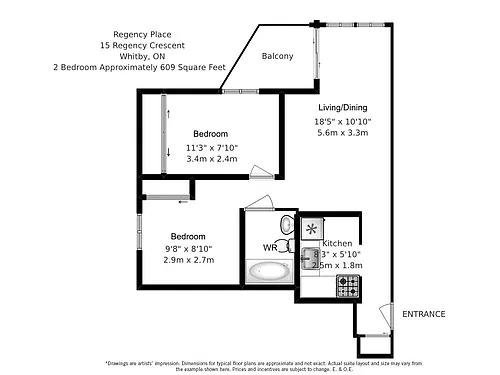 Floor plan 2 Bed 1 Bath B