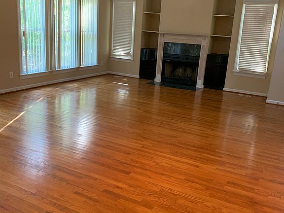 Living room with wood fireplace