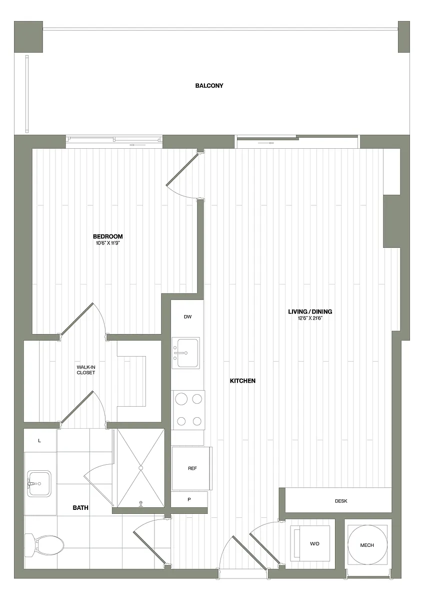 Floor plan 1 Bed/1 Bath-A1A WDU