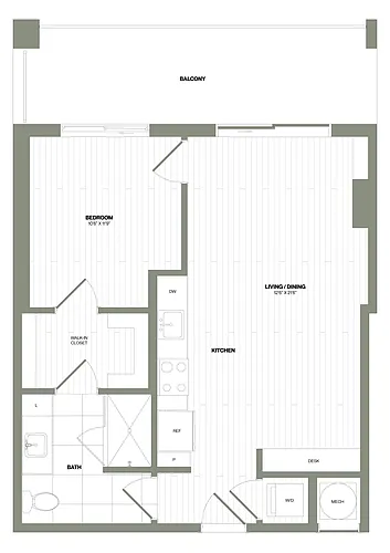 Floor plan 1 Bed/1 Bath-A1C