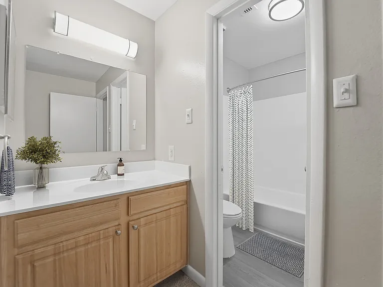 Elevate your living experience at Eagle Rock Apartments at Abingdon with this beautifully designed bathroom, featuring ample storage and modern finishes. A perfect blend of comfort and functionality awaits you. Schedule your tour today!