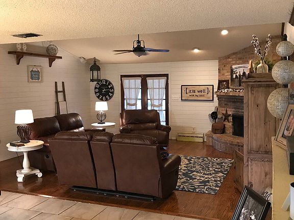 Living and fireplace.