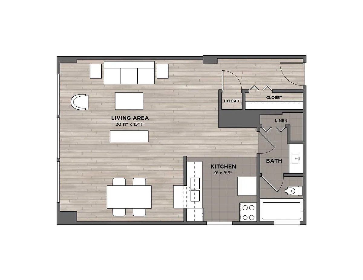 Floor plan Studio One Bath