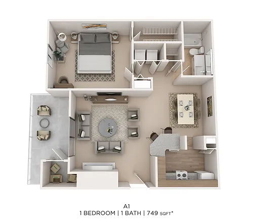 Floor plan One Bed One Bath 749 Sqft