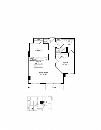 Floor plan ONE BEDROOM DEN N
