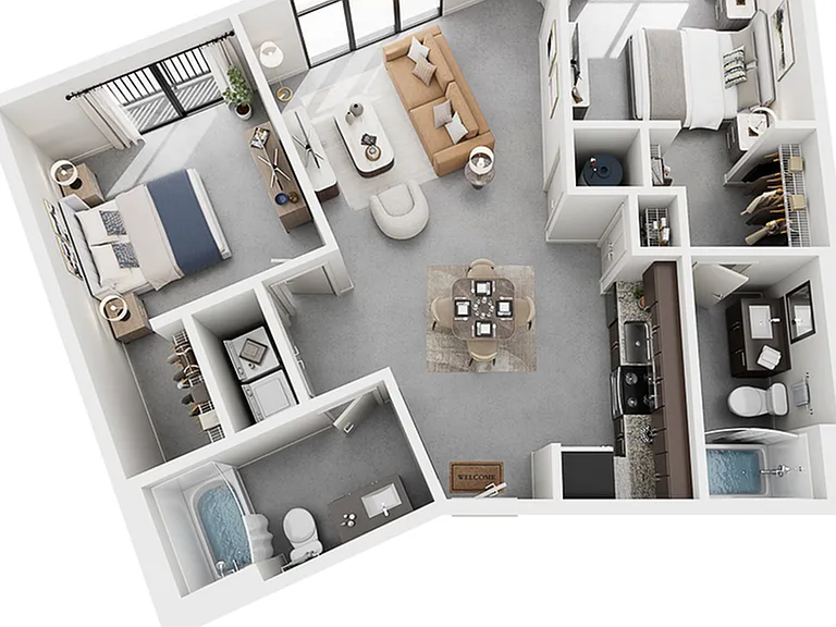 The Kasimir Floor Plan | 2 Bedroom with 2 Bath | 1093 Square Feet | Cottonwood Westside | Apartment Homes The Kasimir Floor Plan | 2 Bedroom with 2 Bath | 1093 Square Feet | Cottonwood Westside | Apartment Homes