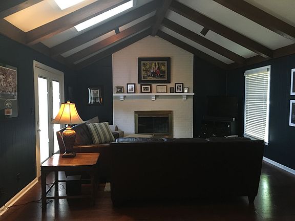 Den with vaulted ceiling