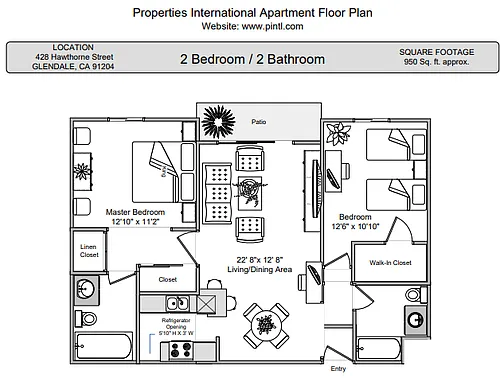Floor plan 2 BD 2 BA