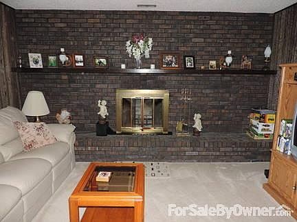 Family room lower level
						:
						Solid brick wood burning fireplace with brick chimney, glass door & blower