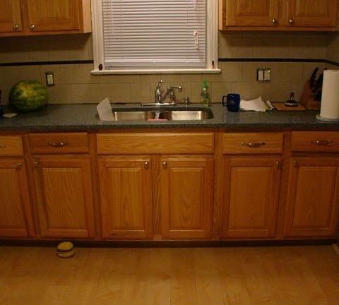 new marble top, new floor, new cabinets