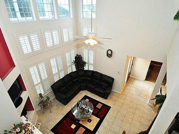 Aerial view of family room from second story balcony