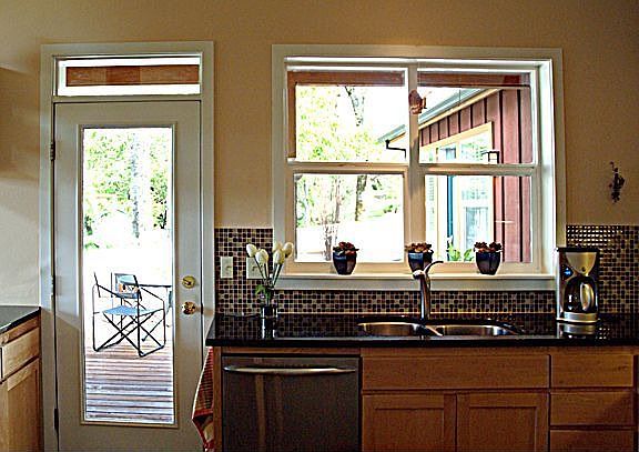 Kitchen sink with view out to yard