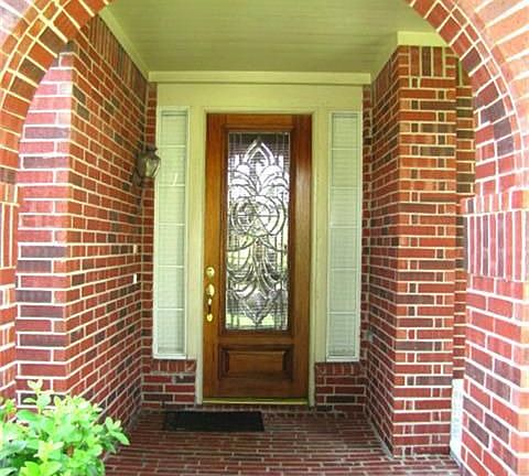 Impressive 8 Foot Mahogany Leaded Glass Front Door Invites You To Come In