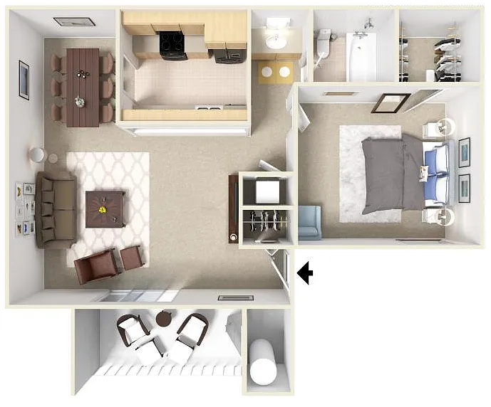 Floor plan 1 Bedroom 1 Bath - Renovated