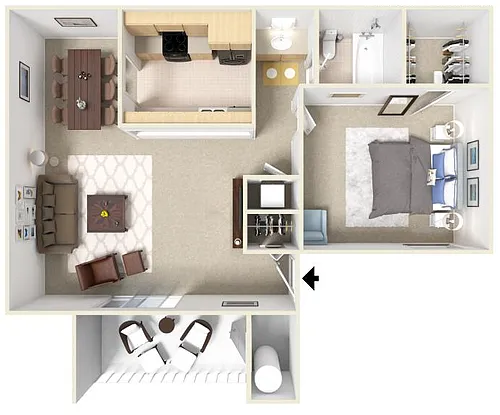 Floor plan 1 Bedroom 1 Bath - Renovated