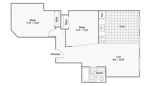 Floor plan 2 Bed 1 Bath O