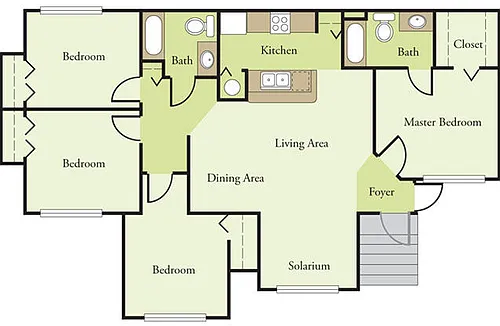 Floor plan Four bedroom Two Bath 60%