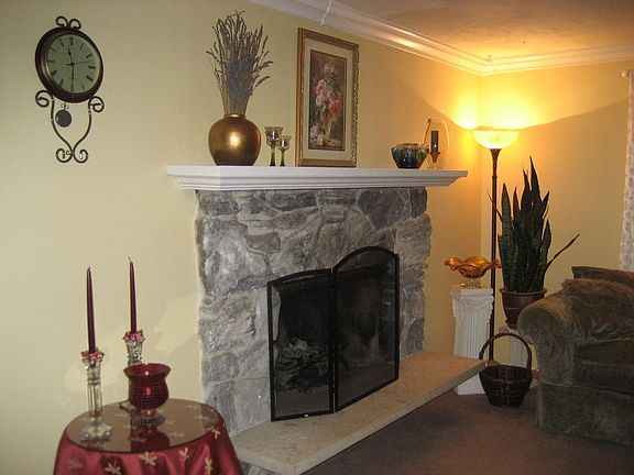 A beautiful stone fireplace for those cold winter months