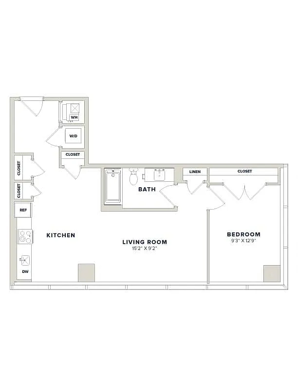 Floor plan 1 Bed-1 Bath-1H Luminary