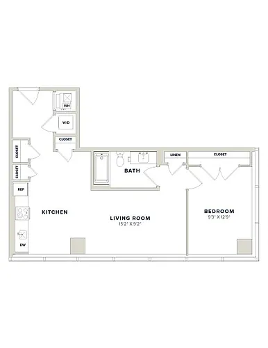Floor plan 1 Bed-1 Bath-1H Luminary