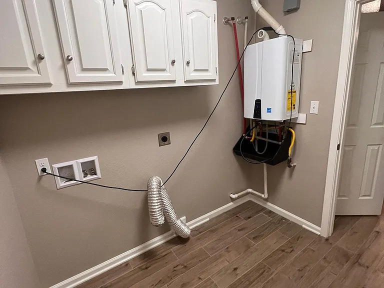 Utility room, tankless water heater