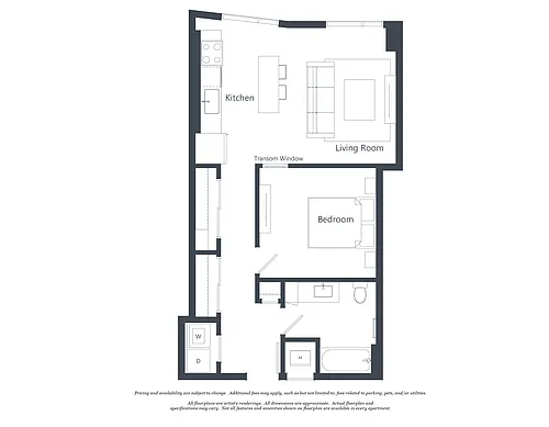 Floor plan 1 Bed - 1 Bath | aj2a