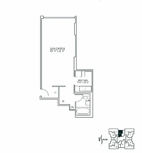 Floor plan PARKSIDE EAST - Studio One Bathroom