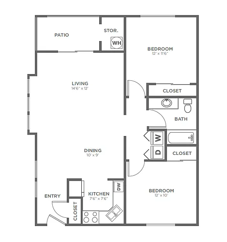 Floor plan 2 Bed, 1 Bath B6