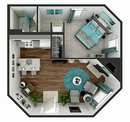 Floor plan 1 Bedroom, 1 Bathroom
