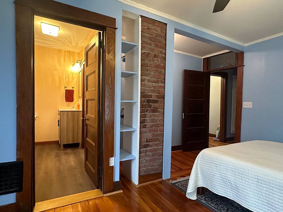 Master bedroom and adjoining bathroom