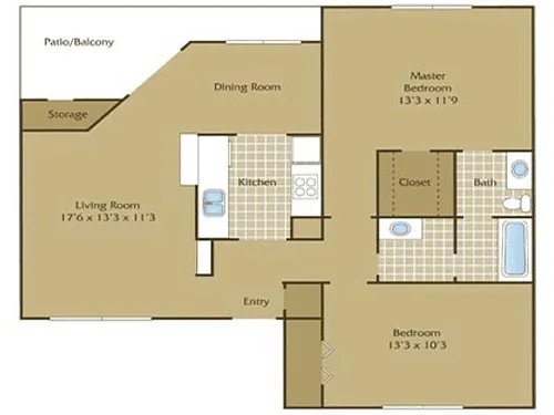 Floor plan 2 Bedroom with Yard