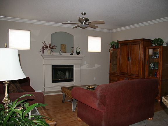 Family room downstairs with fireplace