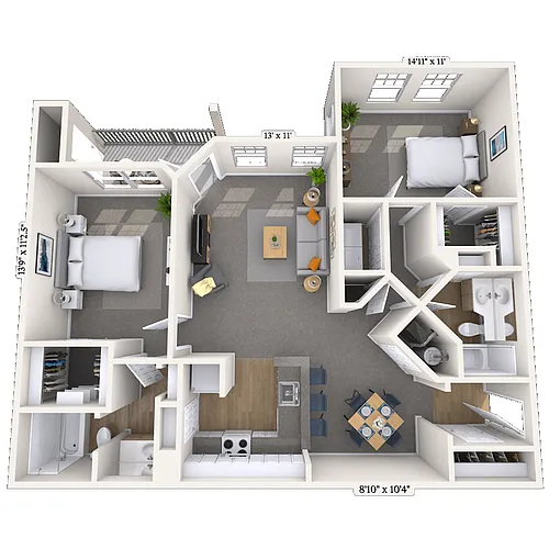 Floor plan Traditional 2x2 1134 SF
