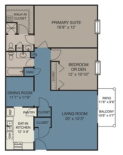 Floor plan 2 Bed/2Ba Dn
