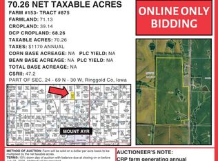Land Auction 70.26 Net Taxable Acres, Mount Ayr, IA 50854