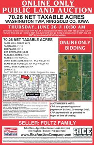 Land Auction 70.26 Net Taxable Acres, Mount Ayr, IA, 50854