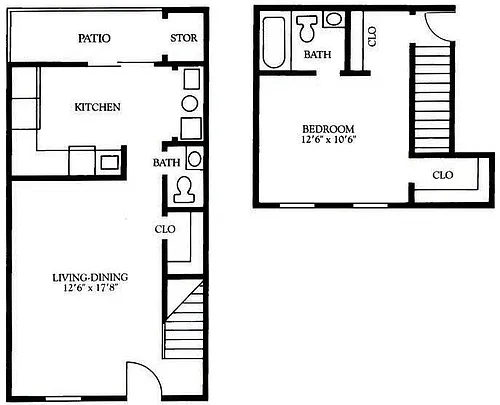 Floor plan 1 Bed 1.5 Bath