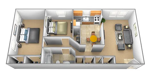 Floor plan 2 Bedroom 1 Bath - Downing Floor Plan