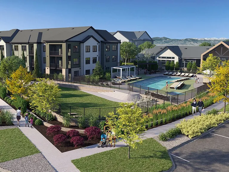 Apartments with pool and sundeck (rendering)