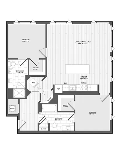 Floor plan 2 Bed2 Bath-2L