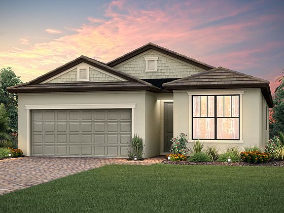 The Fox Hollow, a single-story family home with a 2 car garage, shown with Home Exterior C2A