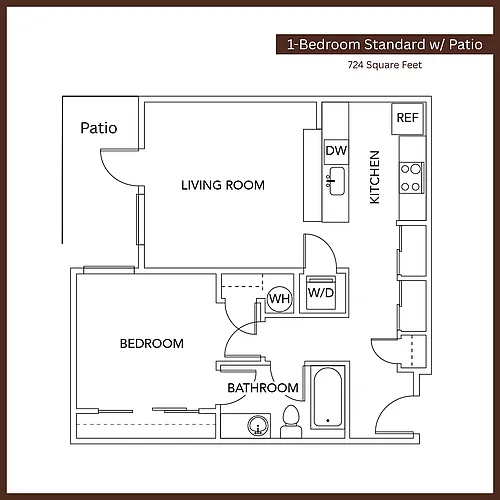 Floor plan 1 Bedroom Standard w/Patio