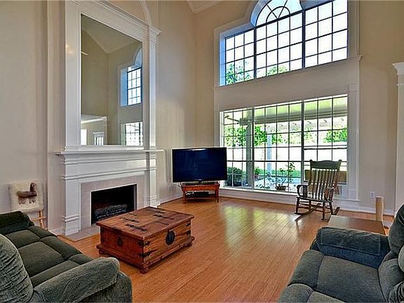 Large family room with wood floors