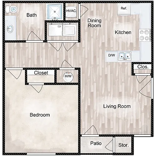 Floor plan 1 Bed 1 Bath - Laurel Ridge II