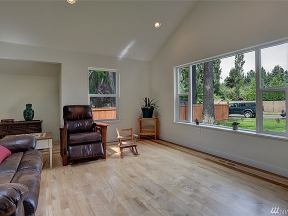 Soaring ceilings in living room entry.
